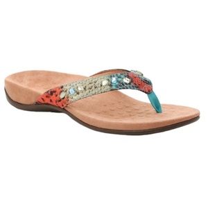Vionic Lucia Snake Print Rhinestone Strap Orthotic Flip Flop Sandals